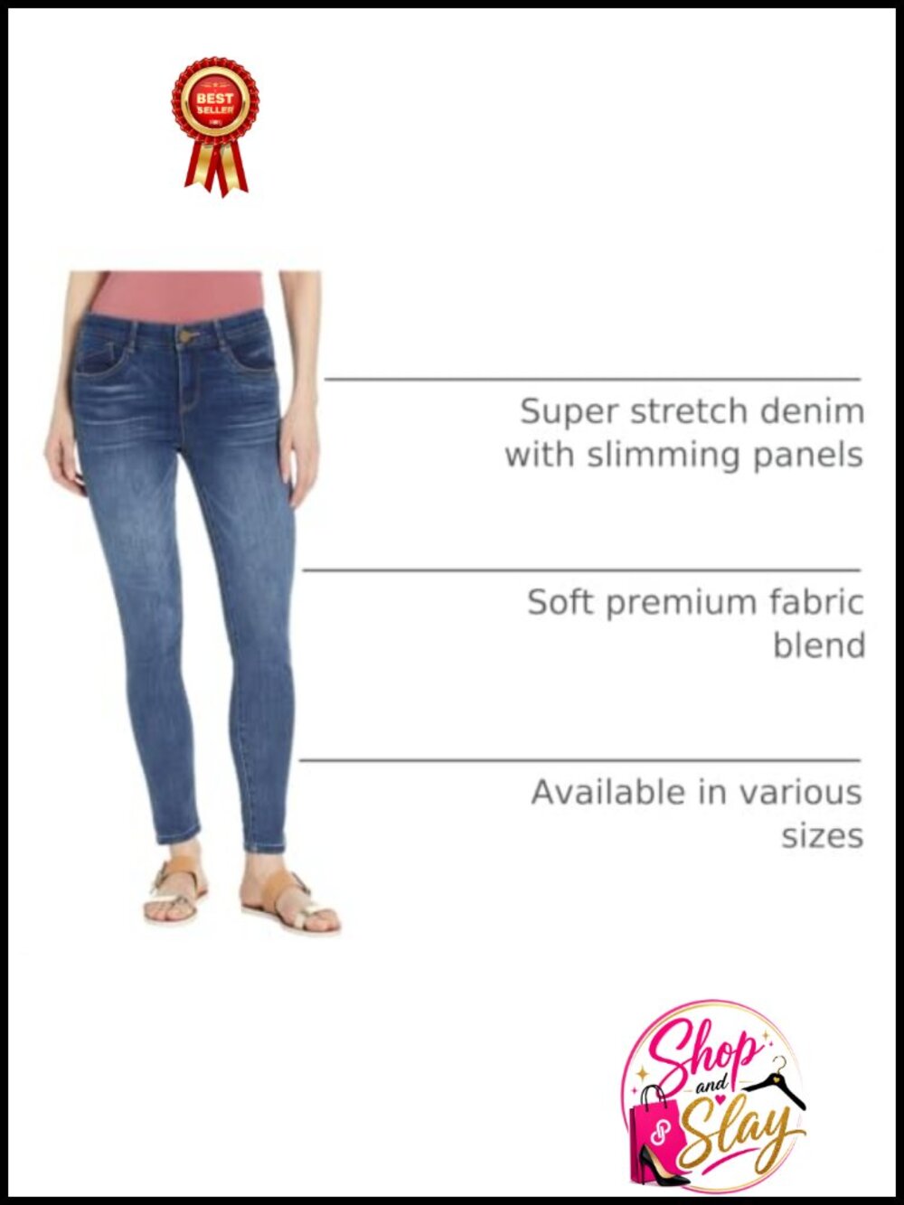 High Rise Ankle Skinny Jeans Super Stretch Slimming Panels Casual - Picture 3 of 4